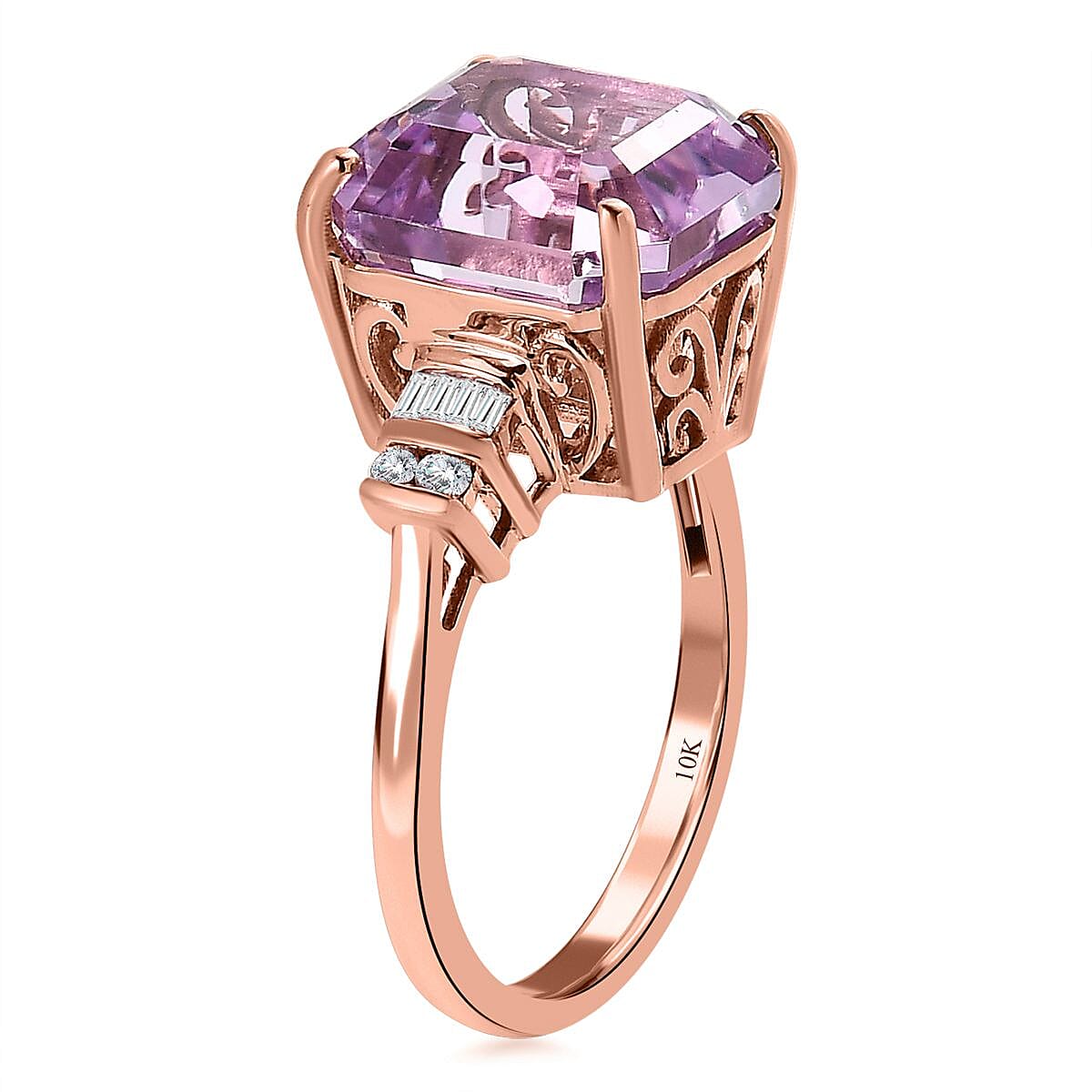 Luxoro 10K Rose Gold AAAA Patroke Kunzite and G-H I3 Diamond Ring (Size 8.0) 9.10 ctw image number 3