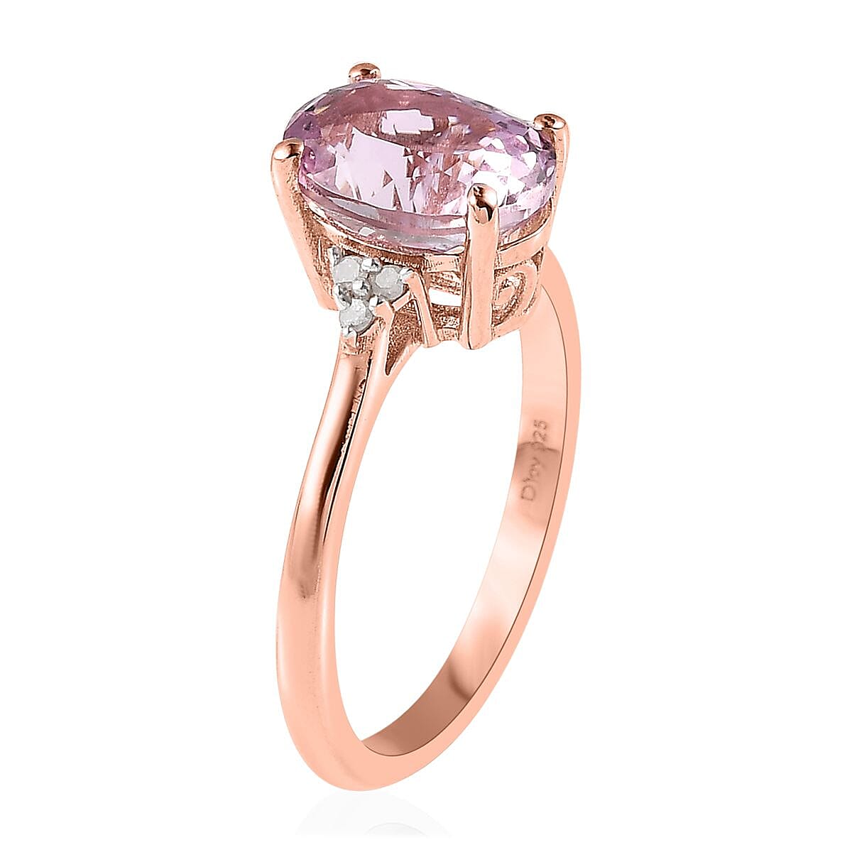 AAA Patroke Kunzite and Diamond Ring in Vermeil Rose Gold Over Sterling Silver (Size 7.0) 2.75 ctw