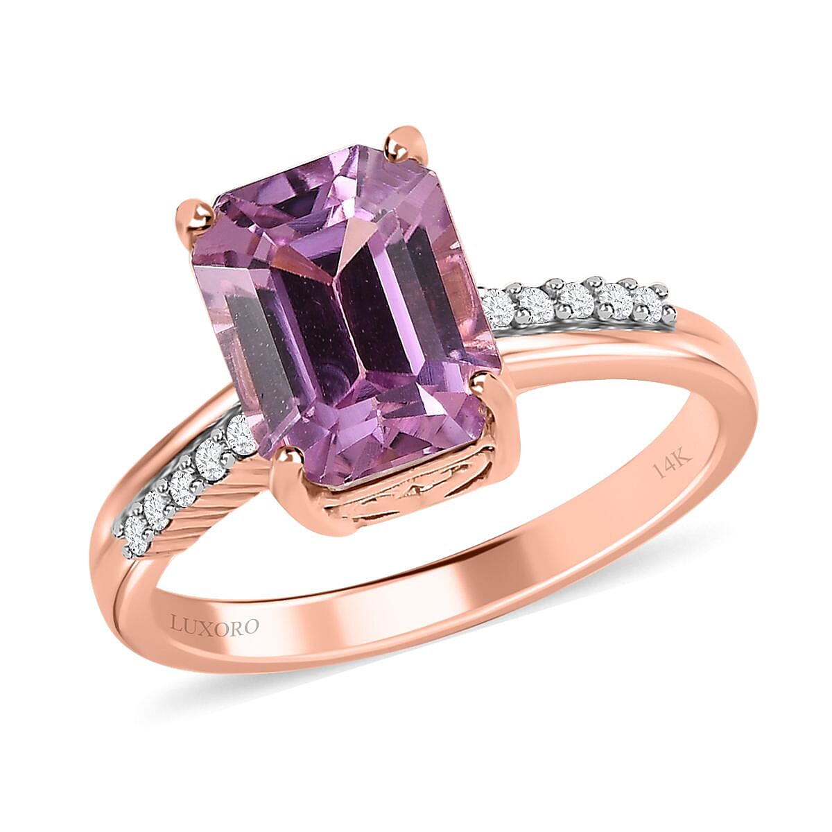 Luxoro 14K Rose Gold AAA Patroke Kunzite, Diamond (G-H, I3) Ring (Size 10.0) 4.50 ctw image number 0