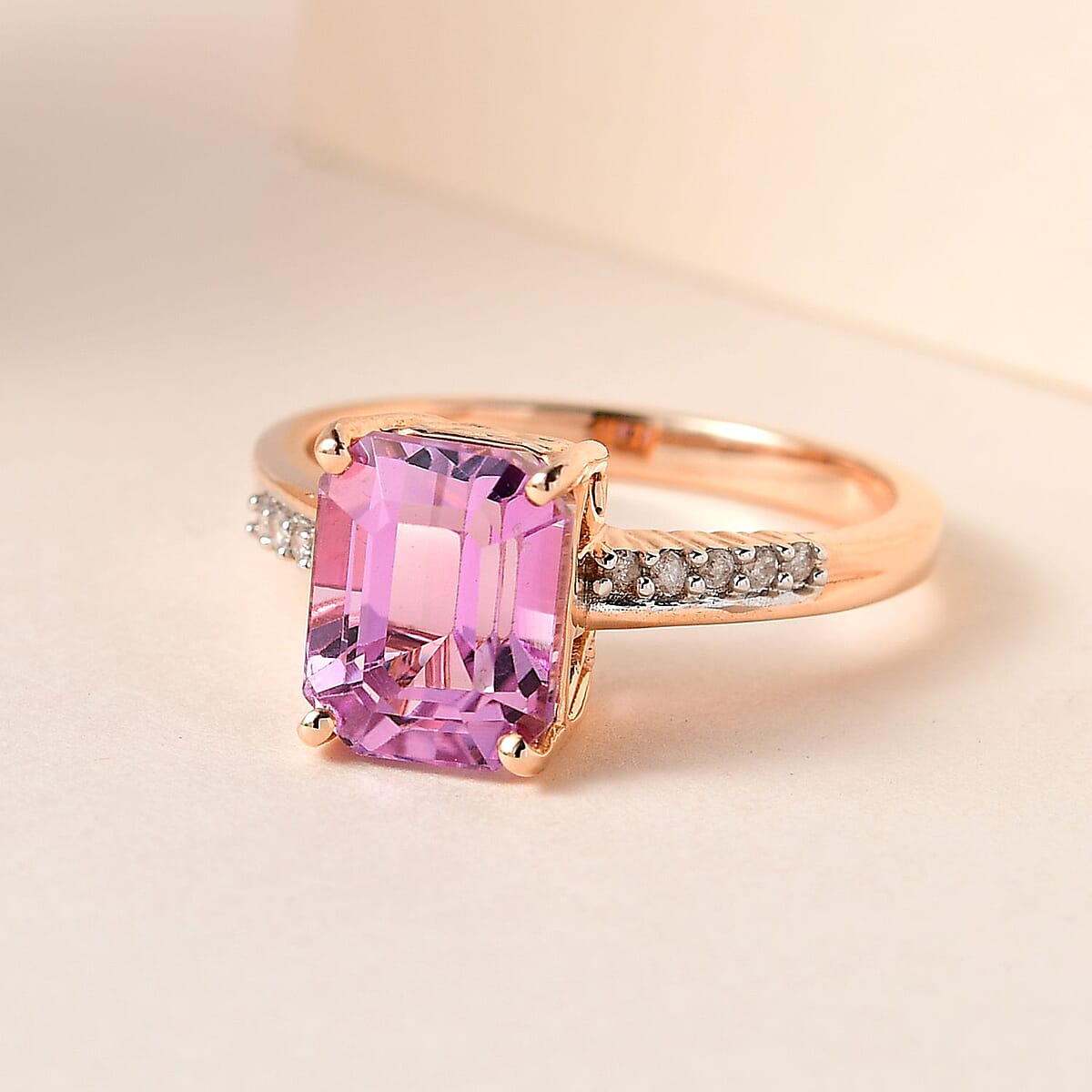 Luxoro 14K Rose Gold AAA Patroke Kunzite, Diamond (G-H, I3) Ring (Size 10.0) 4.50 ctw image number 1