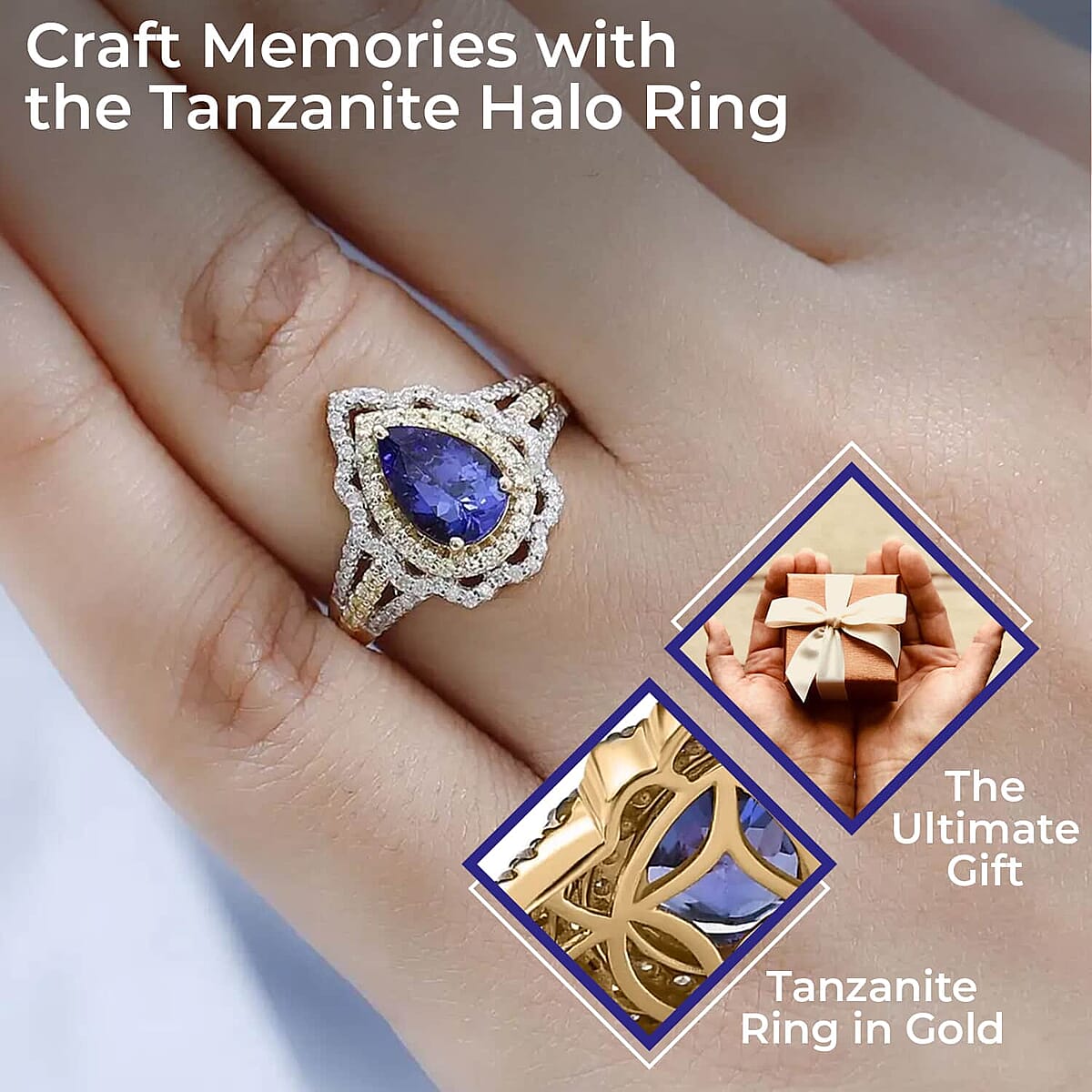 Luxoro 10K Yellow Gold Premium Tanzanite and I3 Natural Yellow and White Diamond Split Shank Double Halo Ring, Promise Rings (Size 8.0) 1.85 ctw image number 2