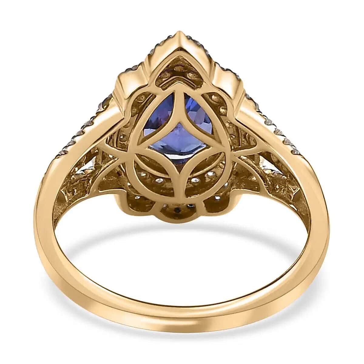 Luxoro 10K Yellow Gold Premium Tanzanite and I3 Natural Yellow and White Diamond Split Shank Double Halo Ring, Promise Rings (Size 8.0) 1.85 ctw image number 4