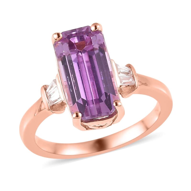 AAA Patroke Kunzite and White Zircon Ring in Vermeil Rose Gold Over Sterling Silver (Size 6.0) 4.75 ctw