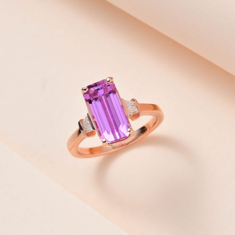 AAA Patroke Kunzite and White Zircon Ring in Vermeil Rose Gold Over Sterling Silver (Size 6.0) 4.75 ctw