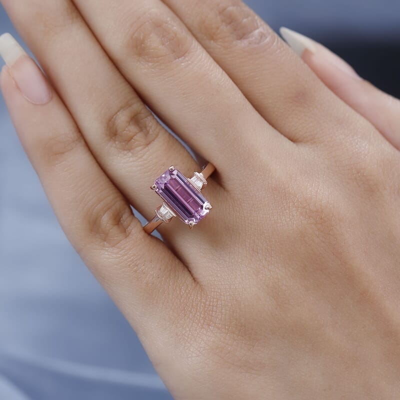 AAA Patroke Kunzite and White Zircon Ring in Vermeil Rose Gold Over Sterling Silver (Size 6.0) 4.75 ctw
