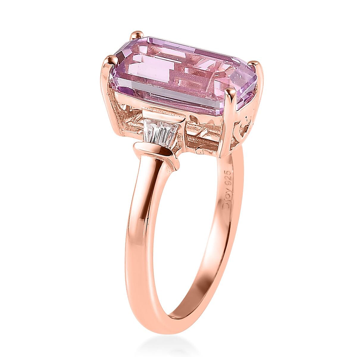 AAA Patroke Kunzite, White Zircon Ring in Vermeil RG Over Sterling Silver (Size 6.0) 4.75 ctw image number 3