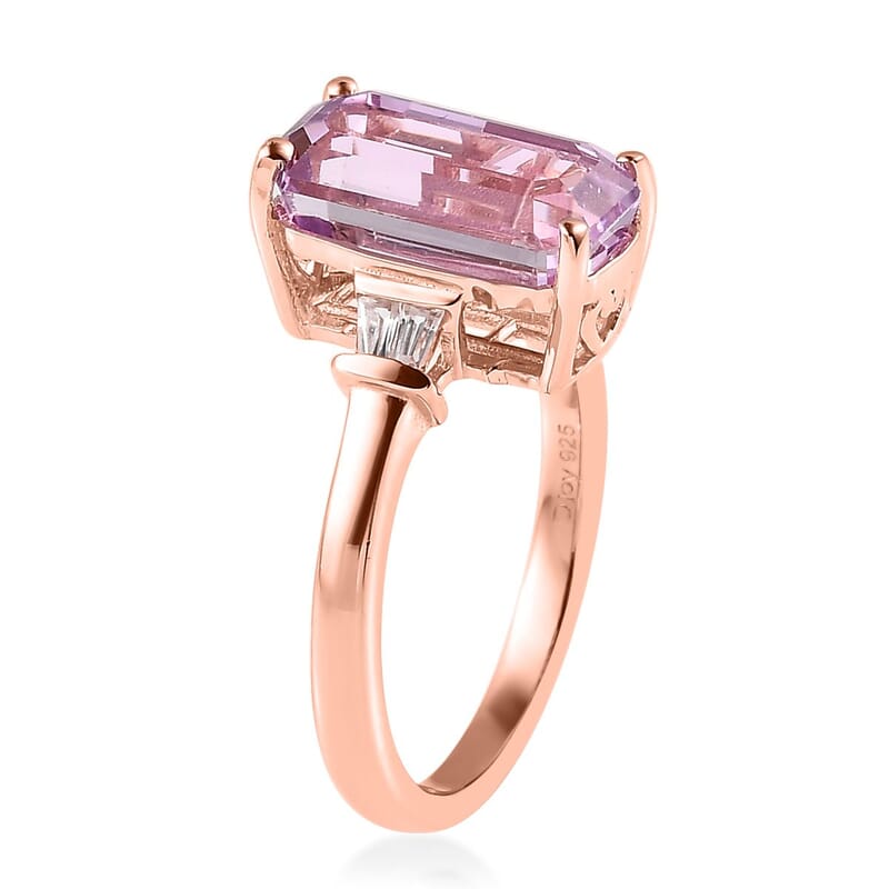 AAA Patroke Kunzite and White Zircon Ring in Vermeil Rose Gold Over Sterling Silver (Size 6.0) 4.75 ctw