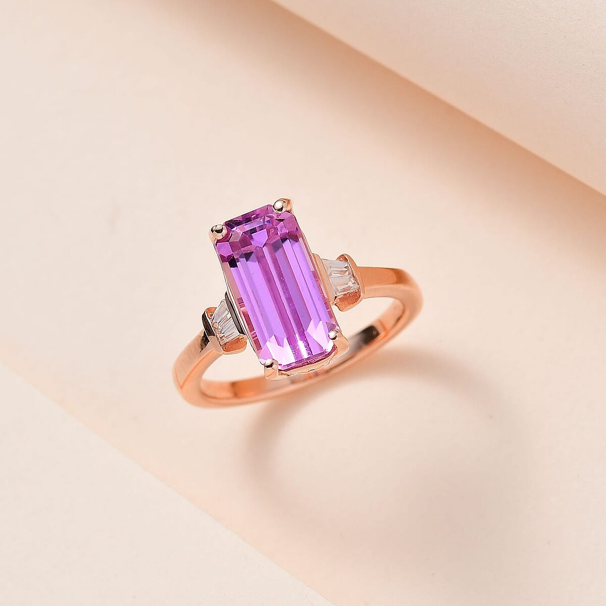AAA Patroke Kunzite and White Zircon Ring in Vermeil Rose Gold Over Sterling Silver (Size 7.0) 4.75 ctw image number 1