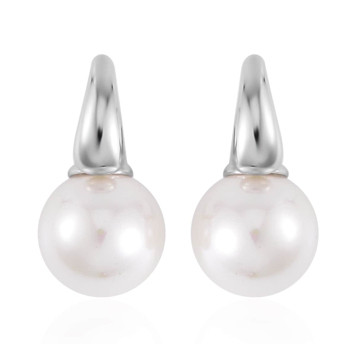 White Shell Pearl Earrings in Silvertone image number 0