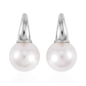 White Shell Pearl Earrings in Silvertone