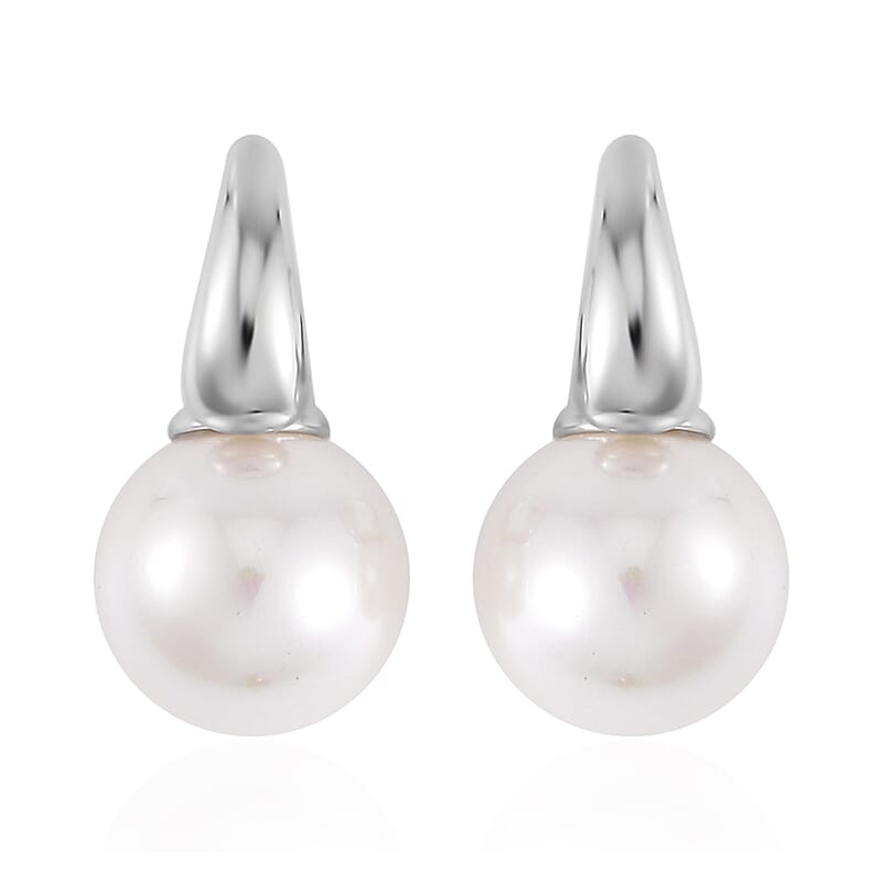 White Shell Pearl Earrings in Silvertone
