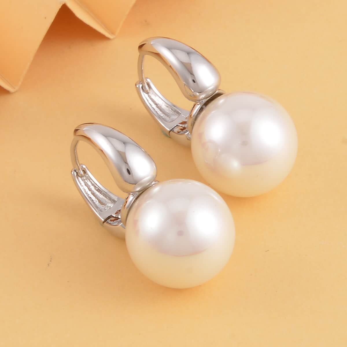 White Shell Pearl Earrings in Silvertone image number 1