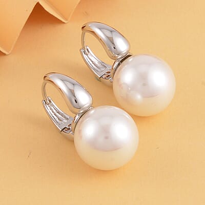White Shell Pearl Earrings in Silvertone