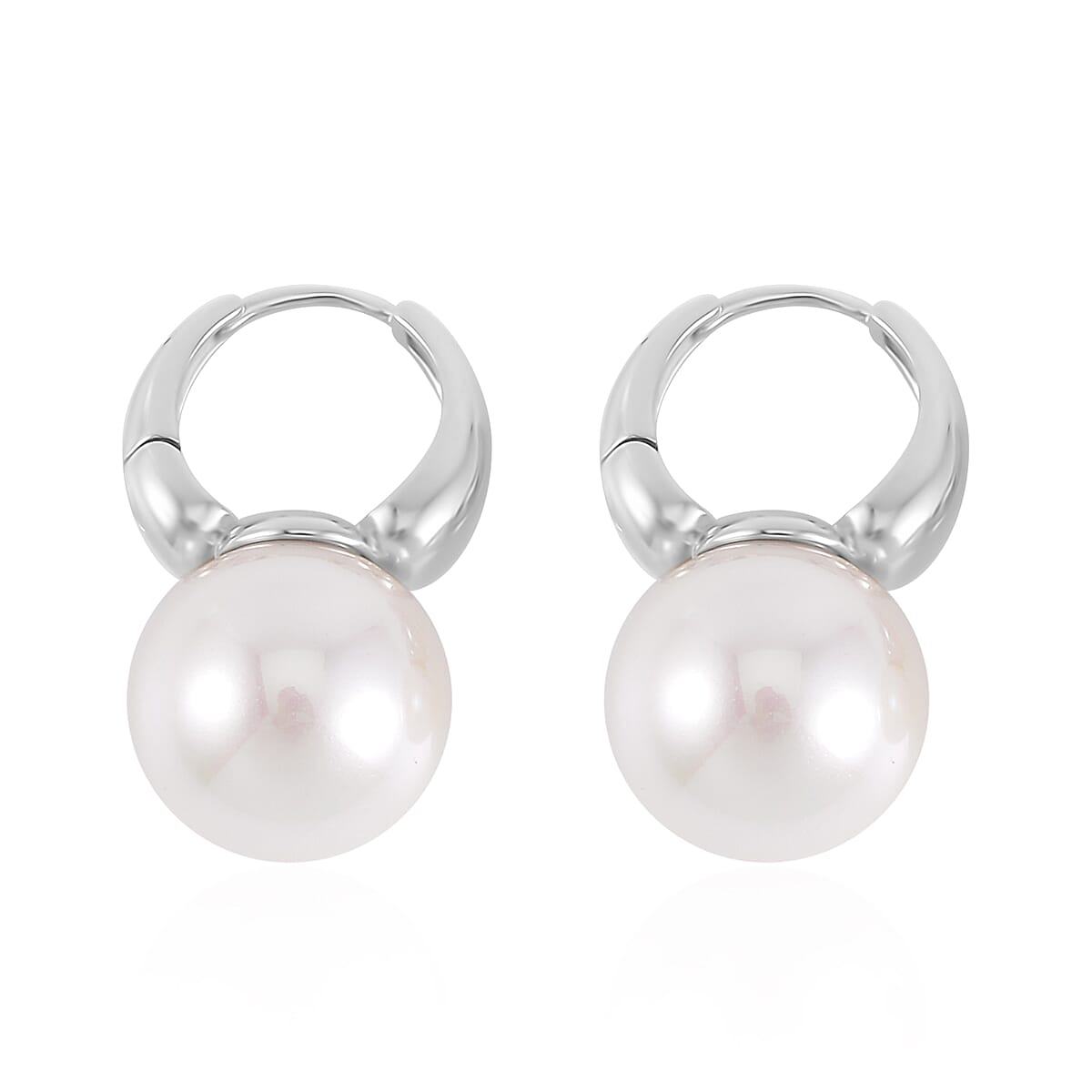 White Shell Pearl Earrings in Silvertone