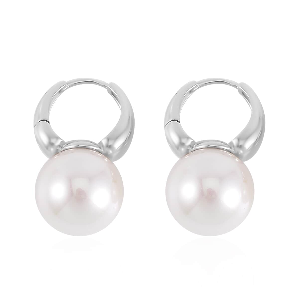 White Shell Pearl Earrings in Silvertone image number 3