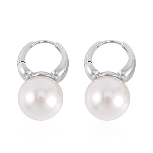 White Shell Pearl Earrings in Silvertone