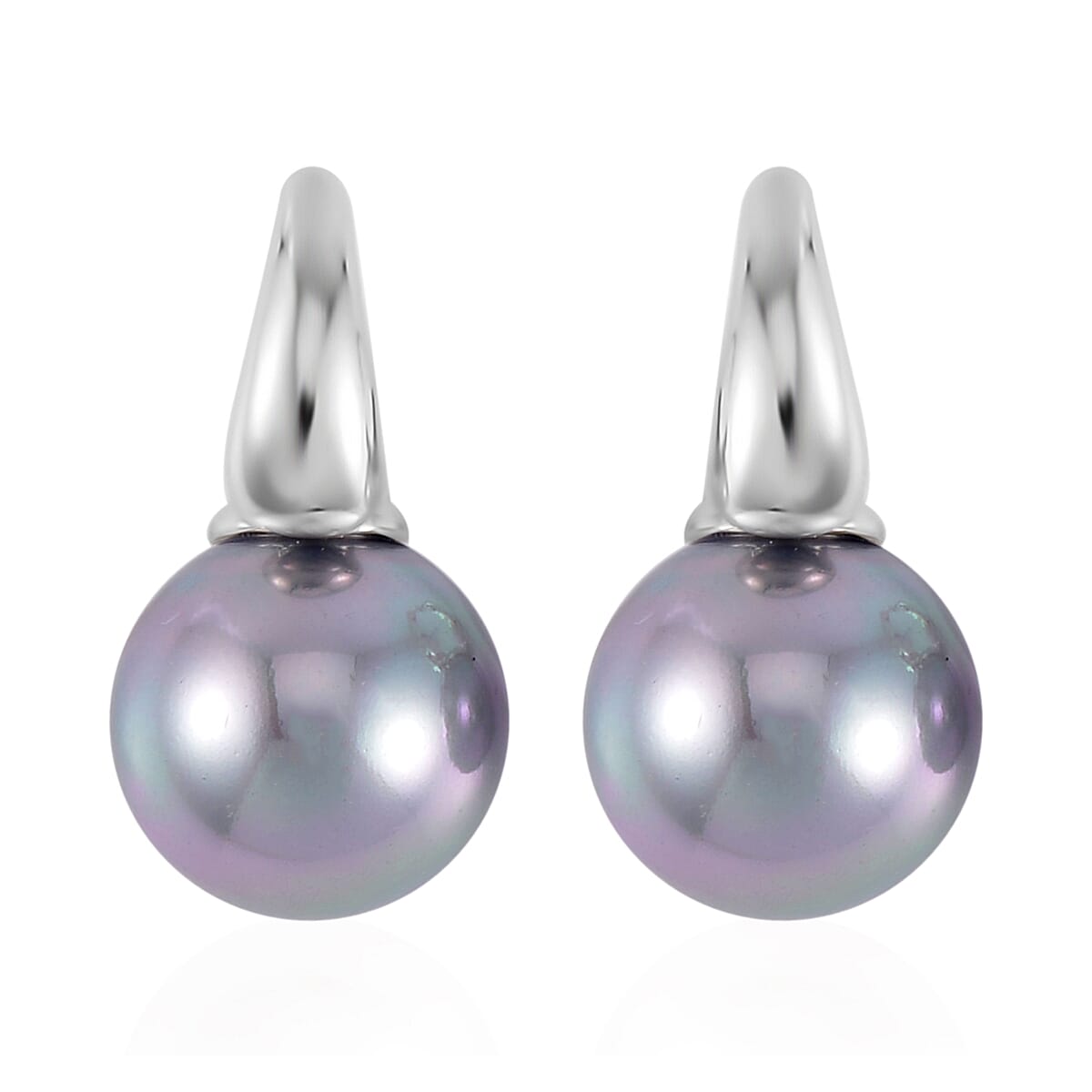 Gray Shell Pearl Earrings in Silvertone