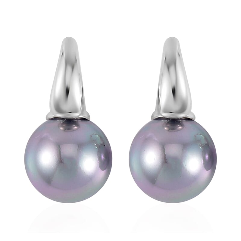 Gray Shell Pearl Earrings in Silvertone