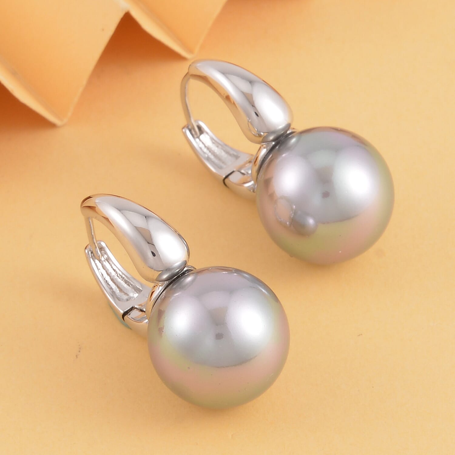 Gray Shell Pearl Earrings in Silvertone