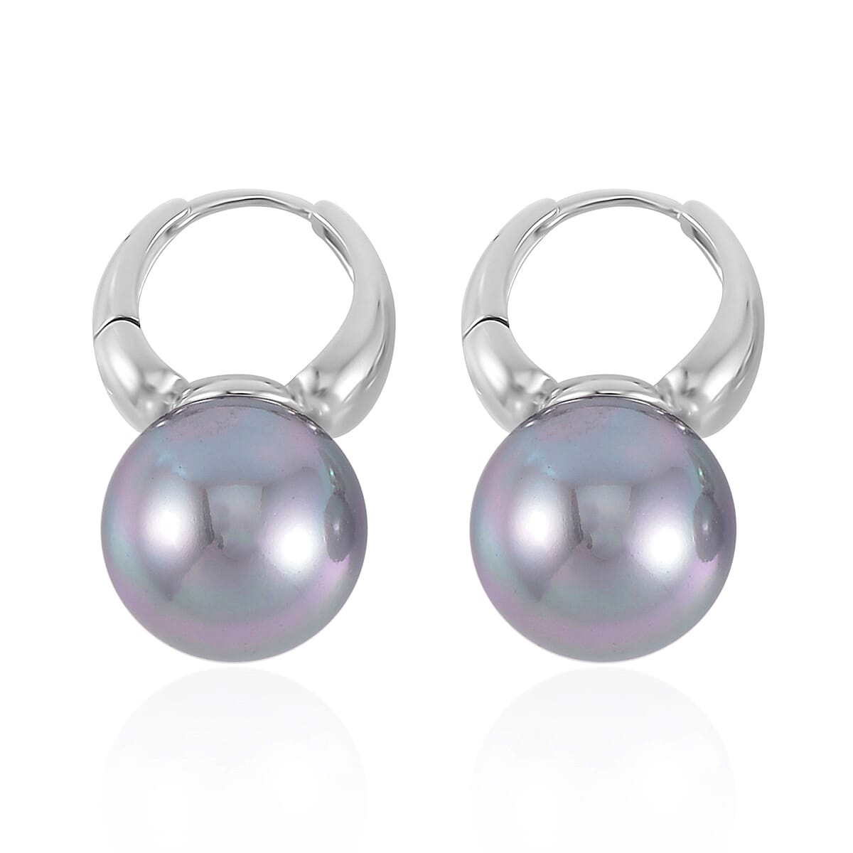 Gray Shell Pearl Earrings in Silvertone