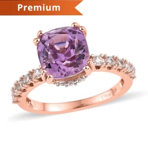 AAA Patroke Kunzite and White Zircon Ring in Vermeil Rose Gold Over Sterling Silver (Size 10.0) 4.10 ctw