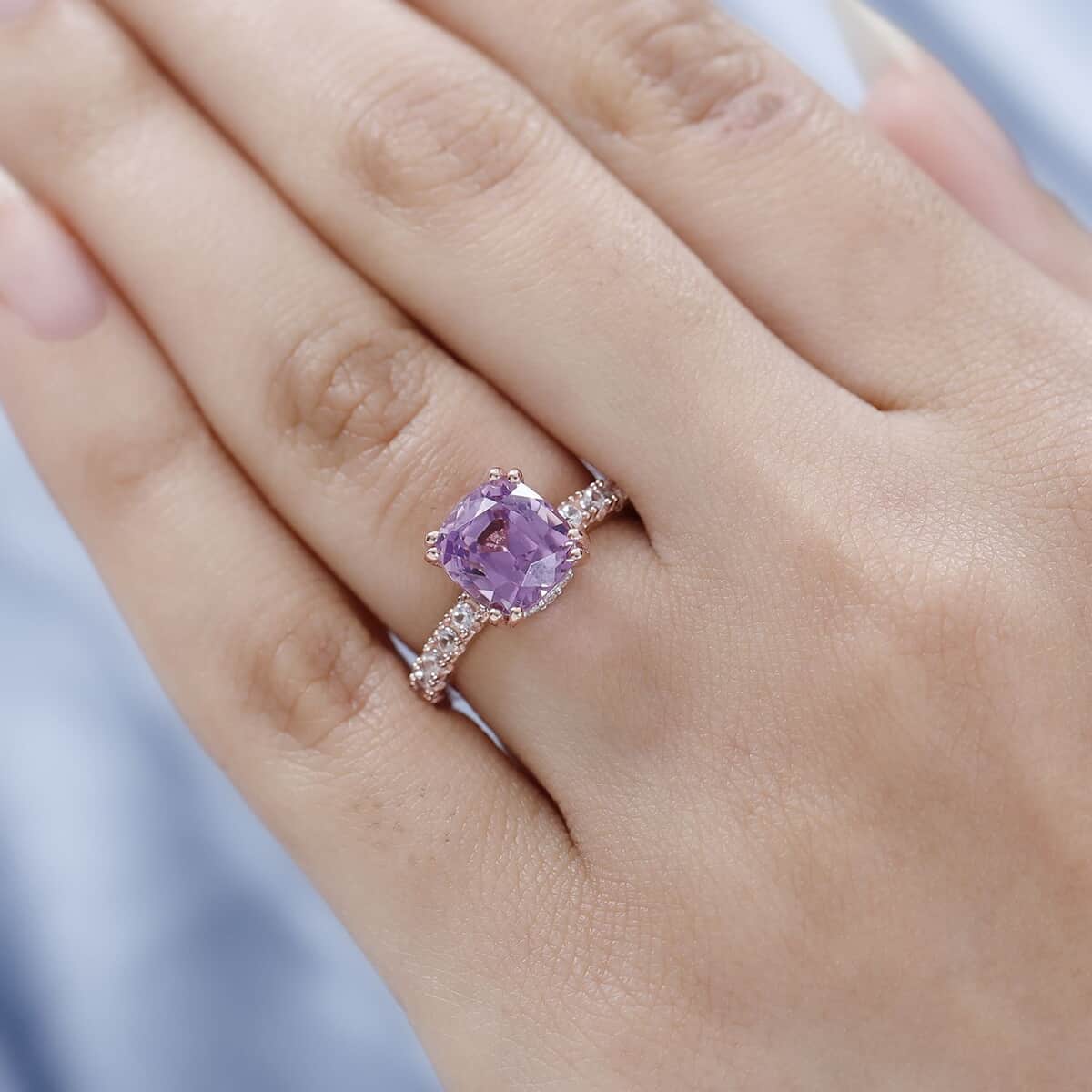 AAA Patroke Kunzite and White Zircon Ring in Vermeil Rose Gold Over Sterling Silver (Size 10.0) 4.10 ctw image number 2