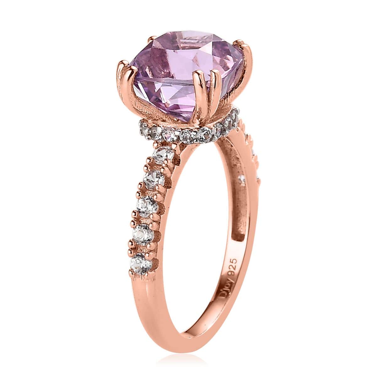 AAA Patroke Kunzite and White Zircon Ring in Vermeil Rose Gold Over Sterling Silver (Size 10.0) 4.10 ctw image number 3