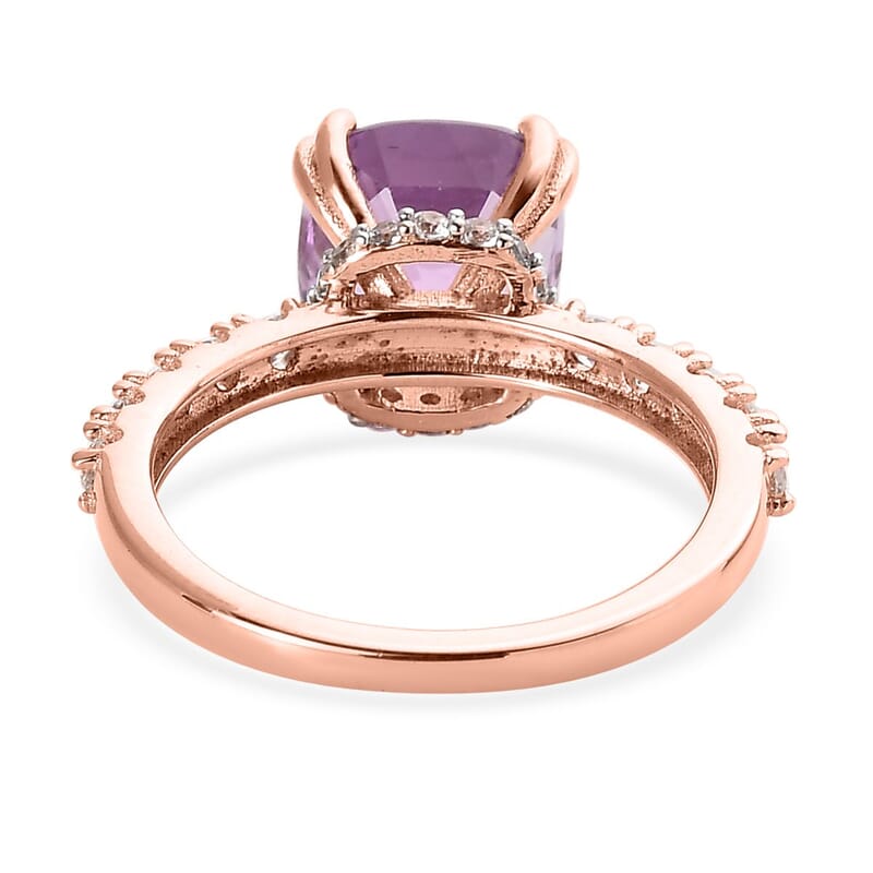 AAA Patroke Kunzite and White Zircon Ring in Vermeil Rose Gold Over Sterling Silver (Size 10.0) 4.10 ctw