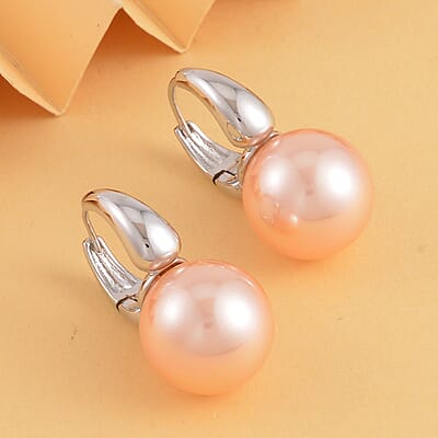 Peach Shell Pearl Earrings in Silvertone