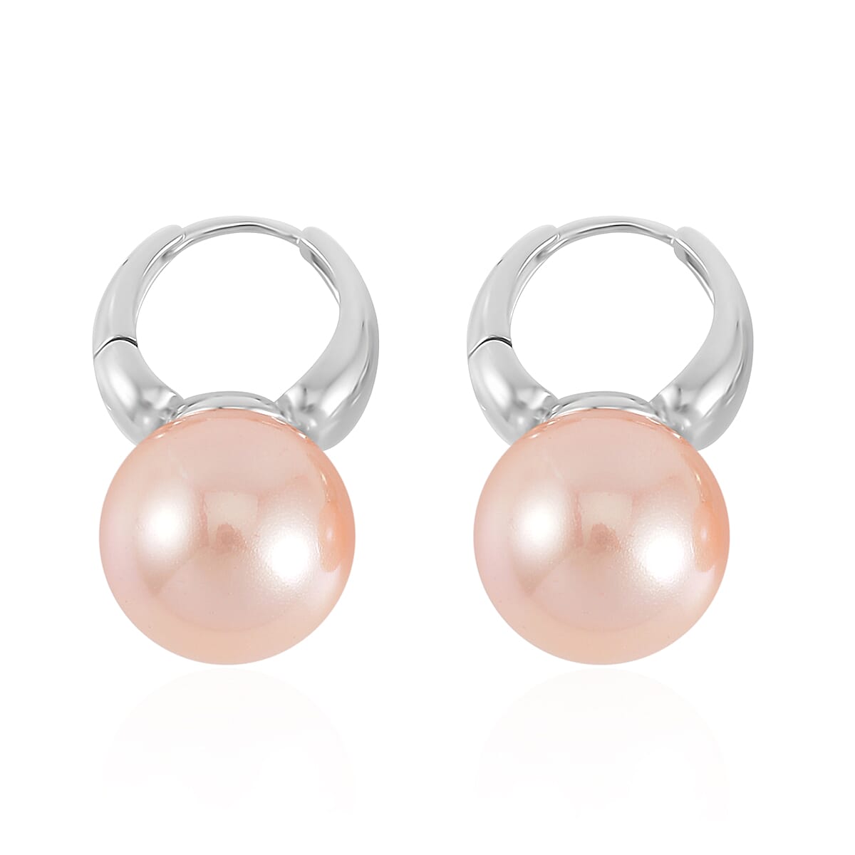 Peach Shell Pearl Earrings in Silvertone image number 3