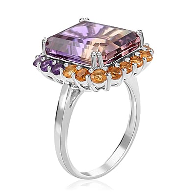 Premium Anahi Ametrine and Multi Gemstone Ring in Rhodium Over Sterling Silver (Size 10.0) 15.50 ctw