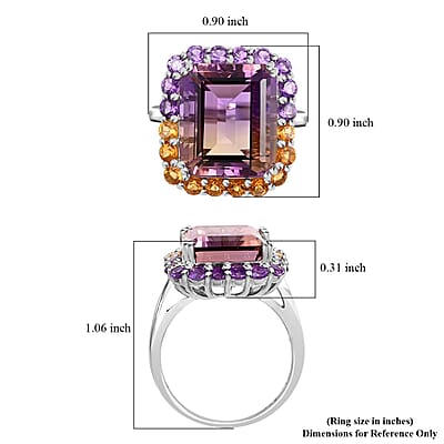 Premium Anahi Ametrine and Multi Gemstone Ring in Rhodium Over Sterling Silver (Size 10.0) 15.50 ctw