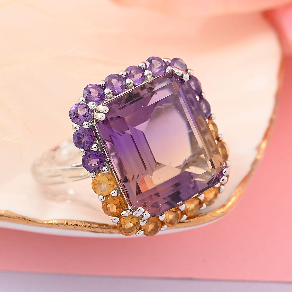 Premium Anahi Ametrine and Multi Gemstone Ring in Rhodium Over Sterling Silver (Size 6.0) 15.50 ctw image number 1