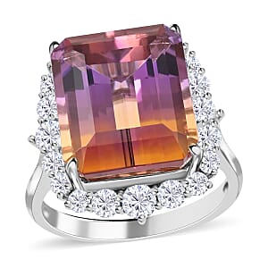 Anahi Ametrine and Moissanite Ring in Rhodium Over Sterling Silver (Size 10.0) 13.25 ctw