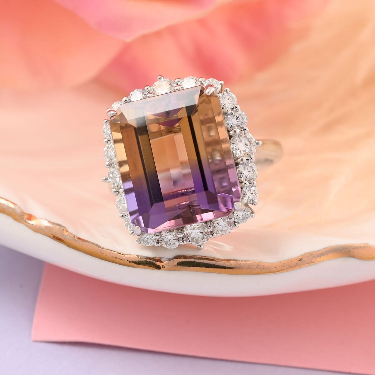 Anahi Ametrine and Moissanite Ring in Rhodium Over Sterling Silver 13.25 ctw image number 1