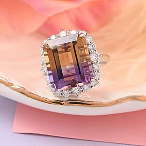 Anahi Ametrine and Moissanite Ring in Rhodium Over Sterling Silver (Size 10.0) 13.25 ctw