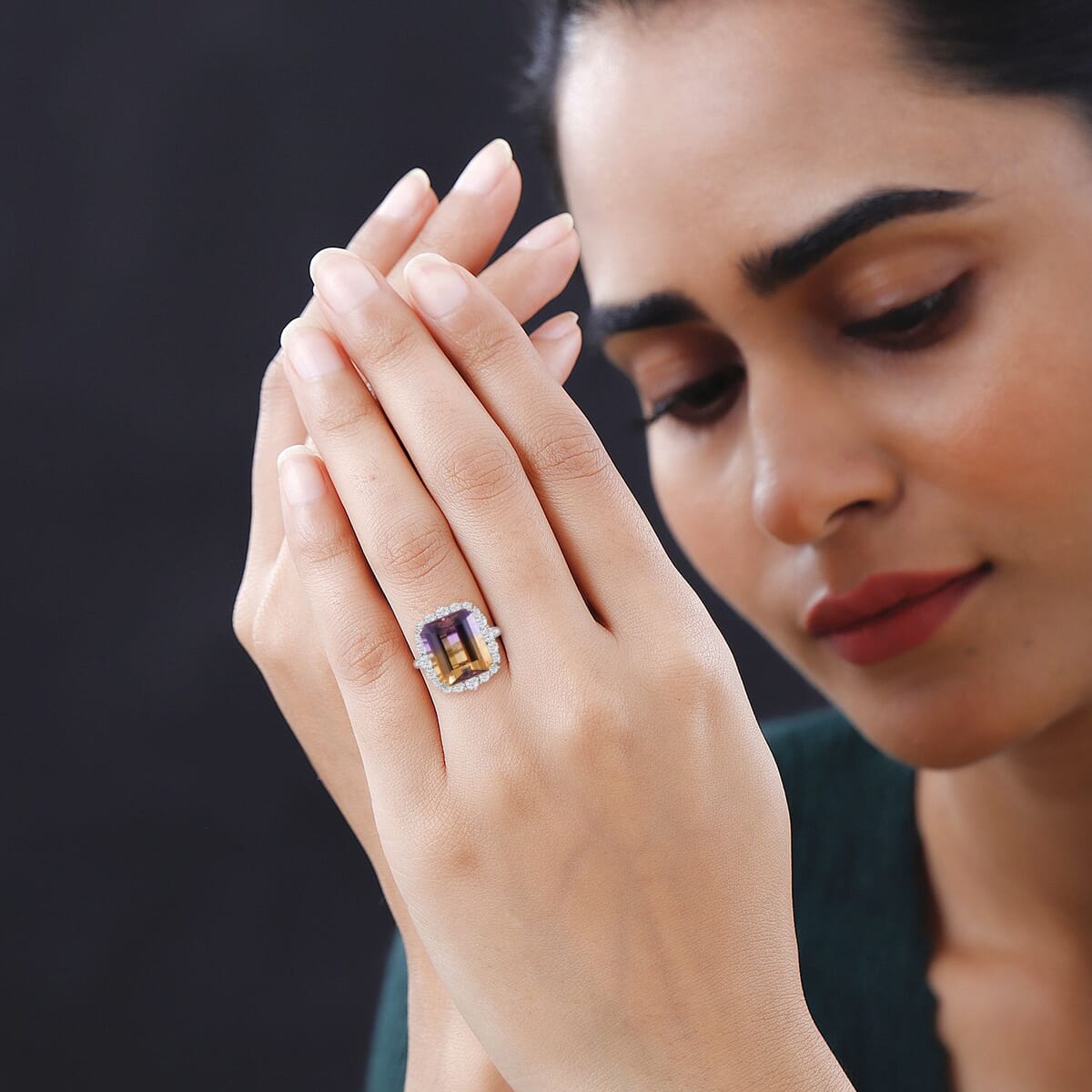 Anahi Ametrine and Moissanite Ring in Rhodium Over Sterling Silver 13.25 ctw image number 2