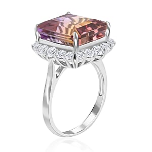 Anahi Ametrine and Moissanite Ring in Rhodium Over Sterling Silver (Size 10.0) 13.25 ctw