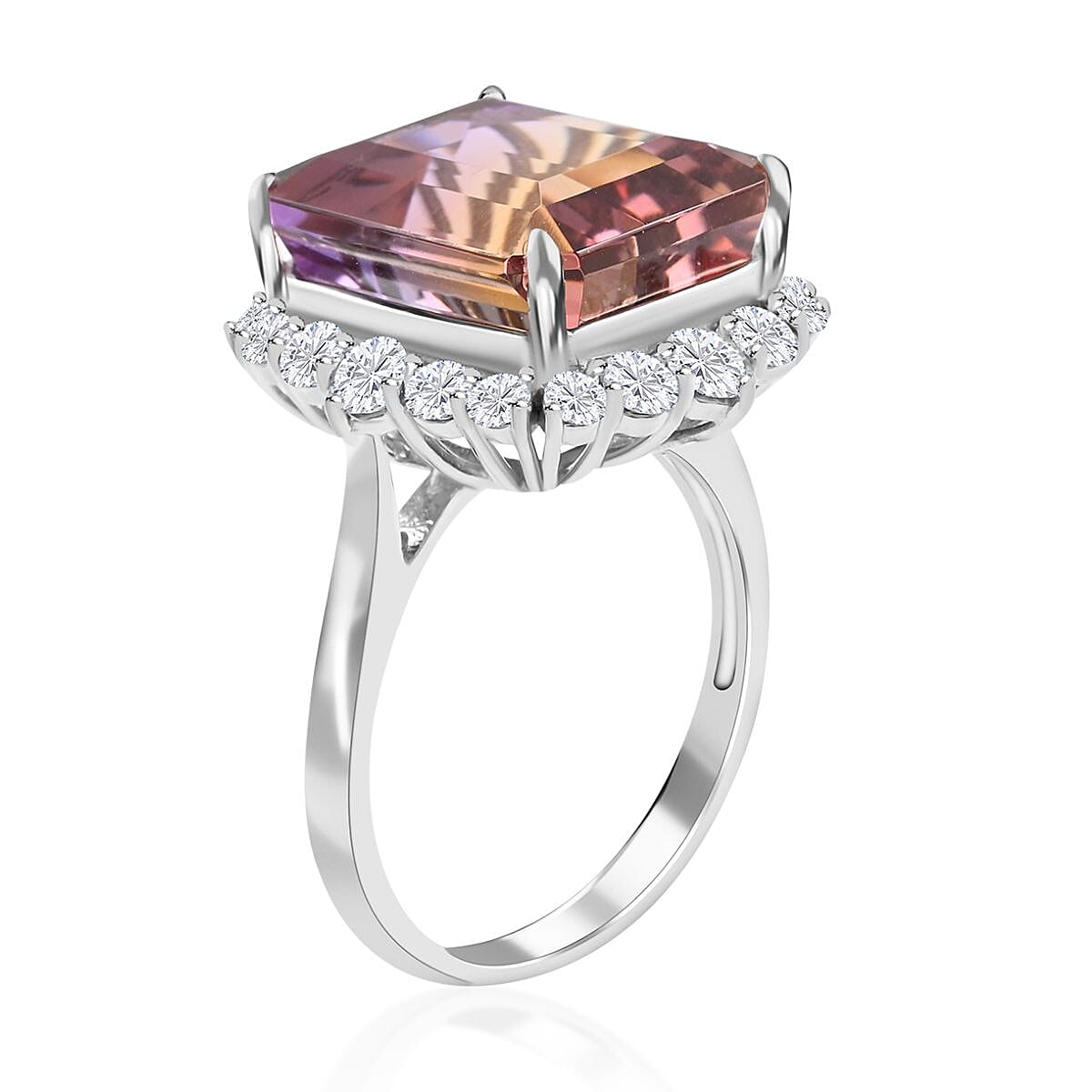 Anahi Ametrine and Moissanite Ring in Rhodium Over Sterling Silver (Size 7.0) 13.25 ctw image number 3