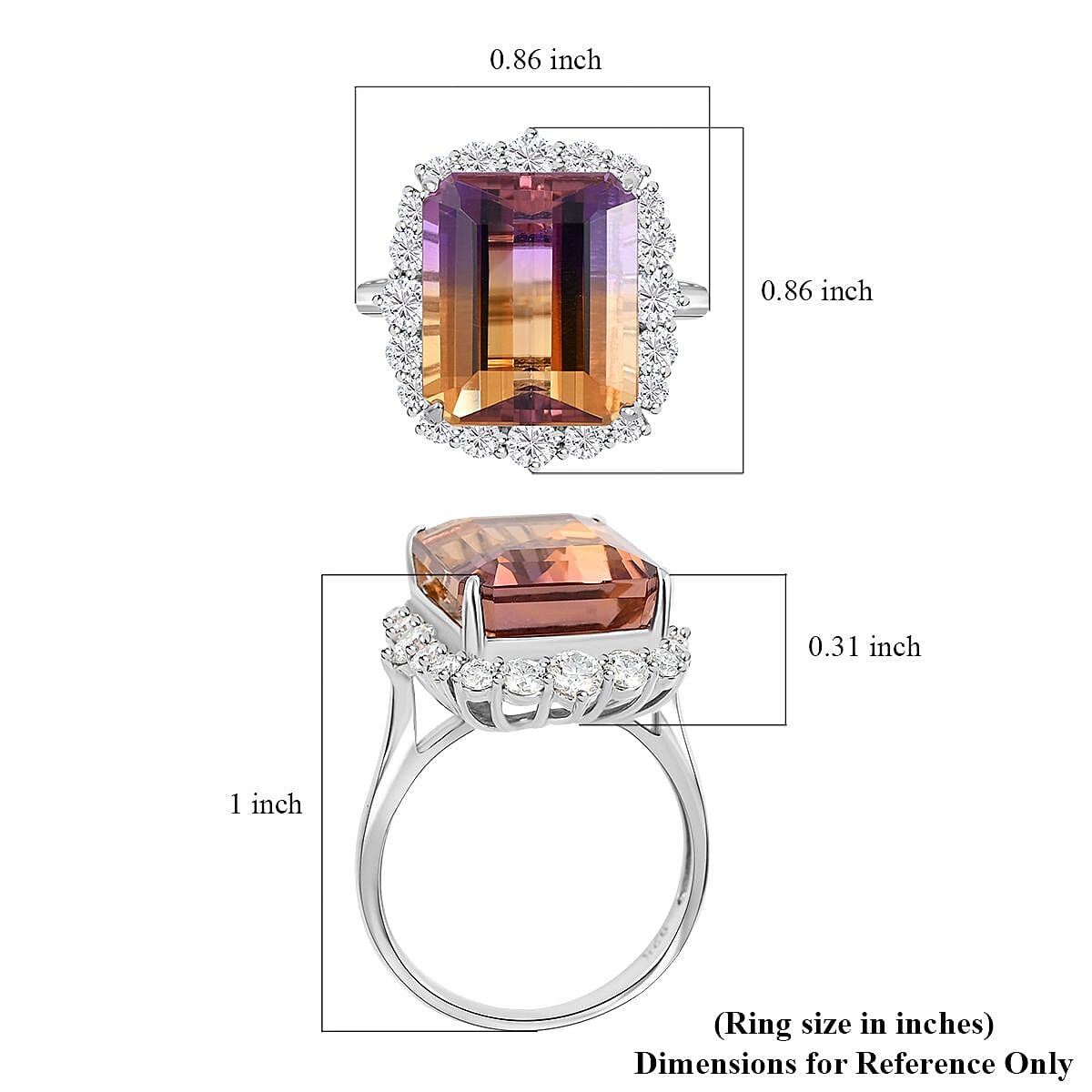 Anahi Ametrine and Moissanite Ring in Rhodium Over Sterling Silver (Size 7.0) 13.25 ctw image number 5