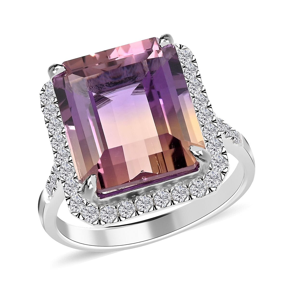 Anahi Ametrine and Moissanite Ring in Rhodium Over Sterling Silver (Size 10.0) 13.30 ctw image number 0