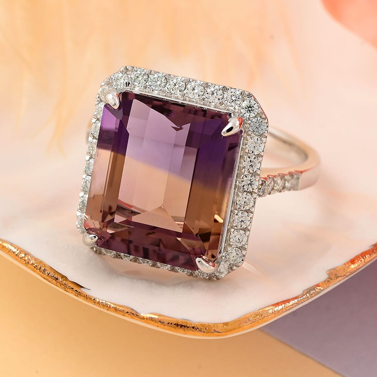 Anahi Ametrine and Moissanite Ring in Rhodium Over Sterling Silver (Size 10.0) 13.30 ctw image number 1
