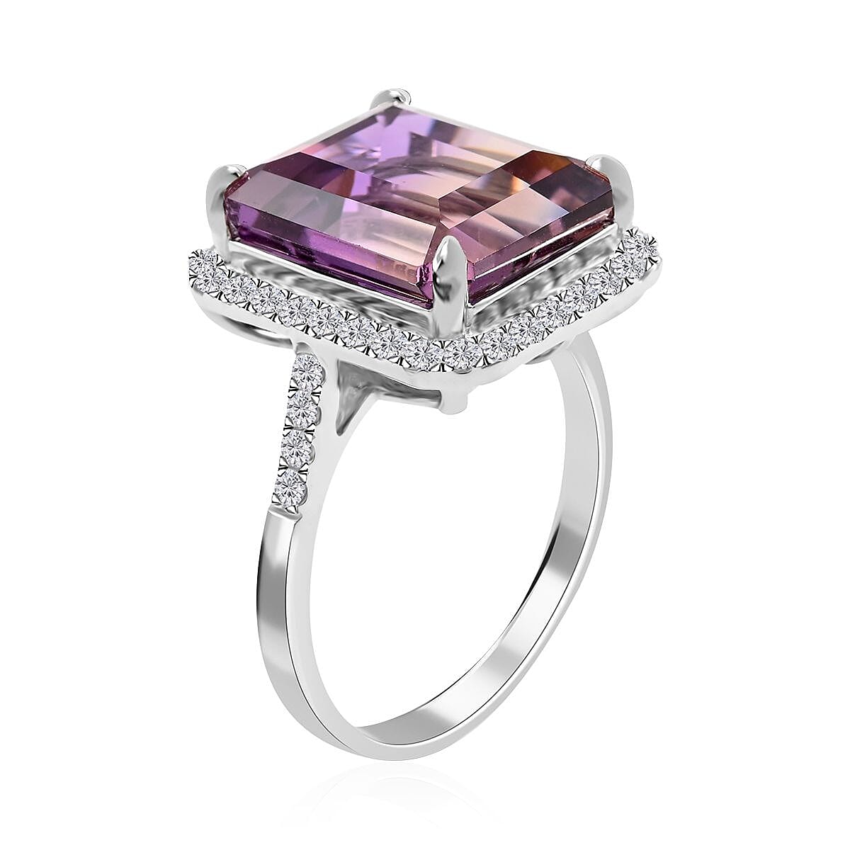 Anahi Ametrine and Moissanite Ring in Rhodium Over Sterling Silver (Size 10.0) 13.30 ctw image number 3