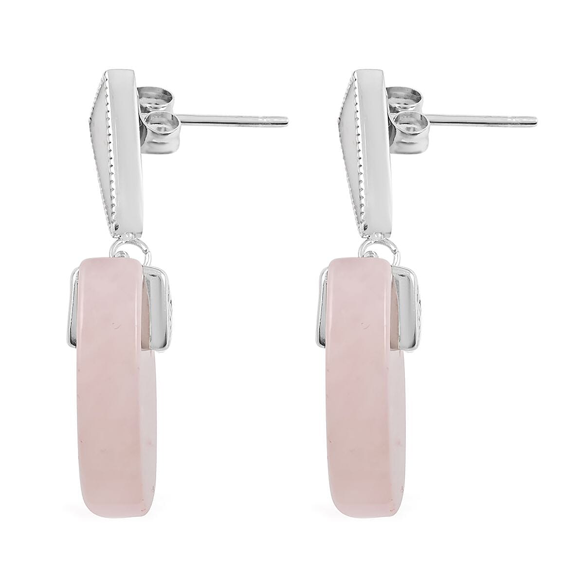 Galilea Rose Quartz, Enameled Earrings in Stainless Steel 17.50 ctw | Tarnish-Free, Waterproof, Sweat Proof Jewelry