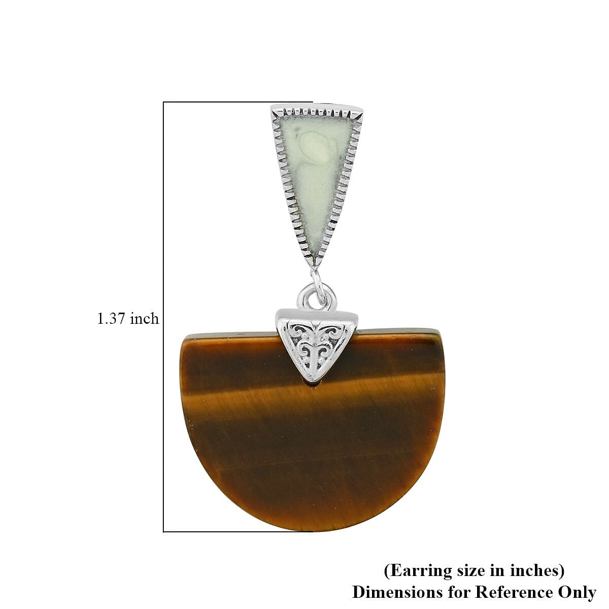 Yellow Tiger's Eye, Enameled Earrings in Stainless Steel 17.50 ctw , Tarnish-Free, Waterproof, Sweat Proof Jewelry image number 4
