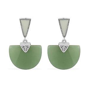Green Aventurine, Enameled Earrings in Stainless Steel 17.50 ctw | Tarnish-Free, Waterproof, Sweat Proof Jewelry