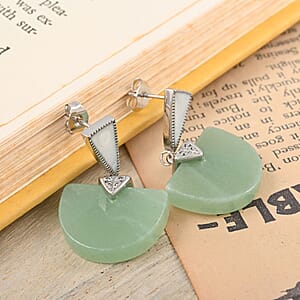Green Aventurine, Enameled Earrings in Stainless Steel 17.50 ctw | Tarnish-Free, Waterproof, Sweat Proof Jewelry