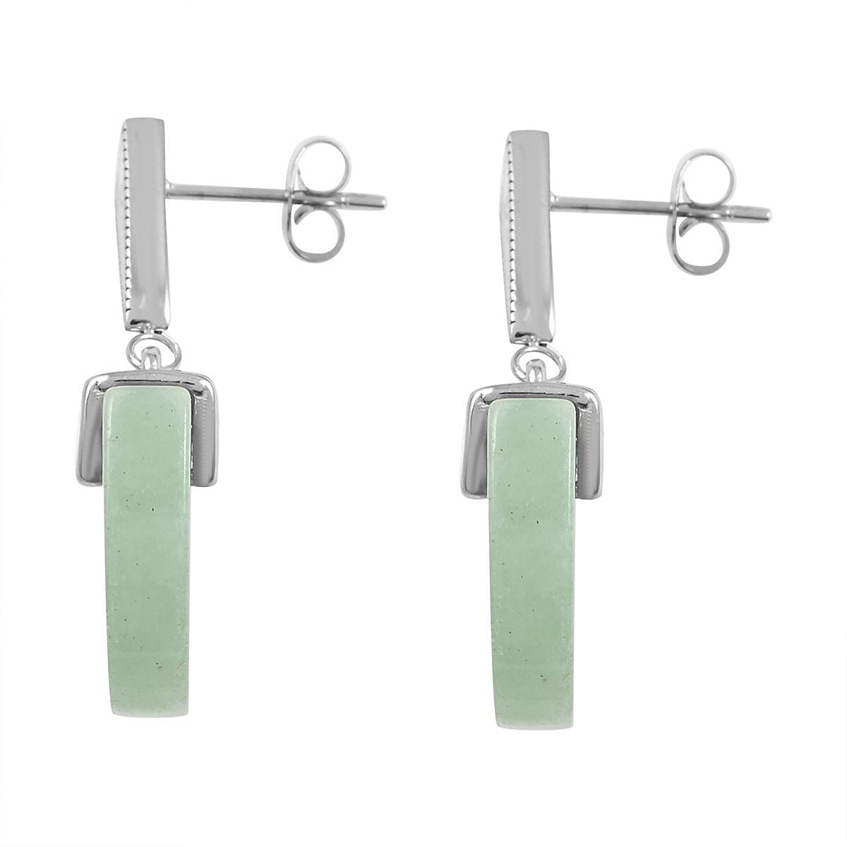 Green Aventurine, Enameled Earrings in Stainless Steel 17.50 ctw | Tarnish-Free, Waterproof, Sweat Proof Jewelry image number 3