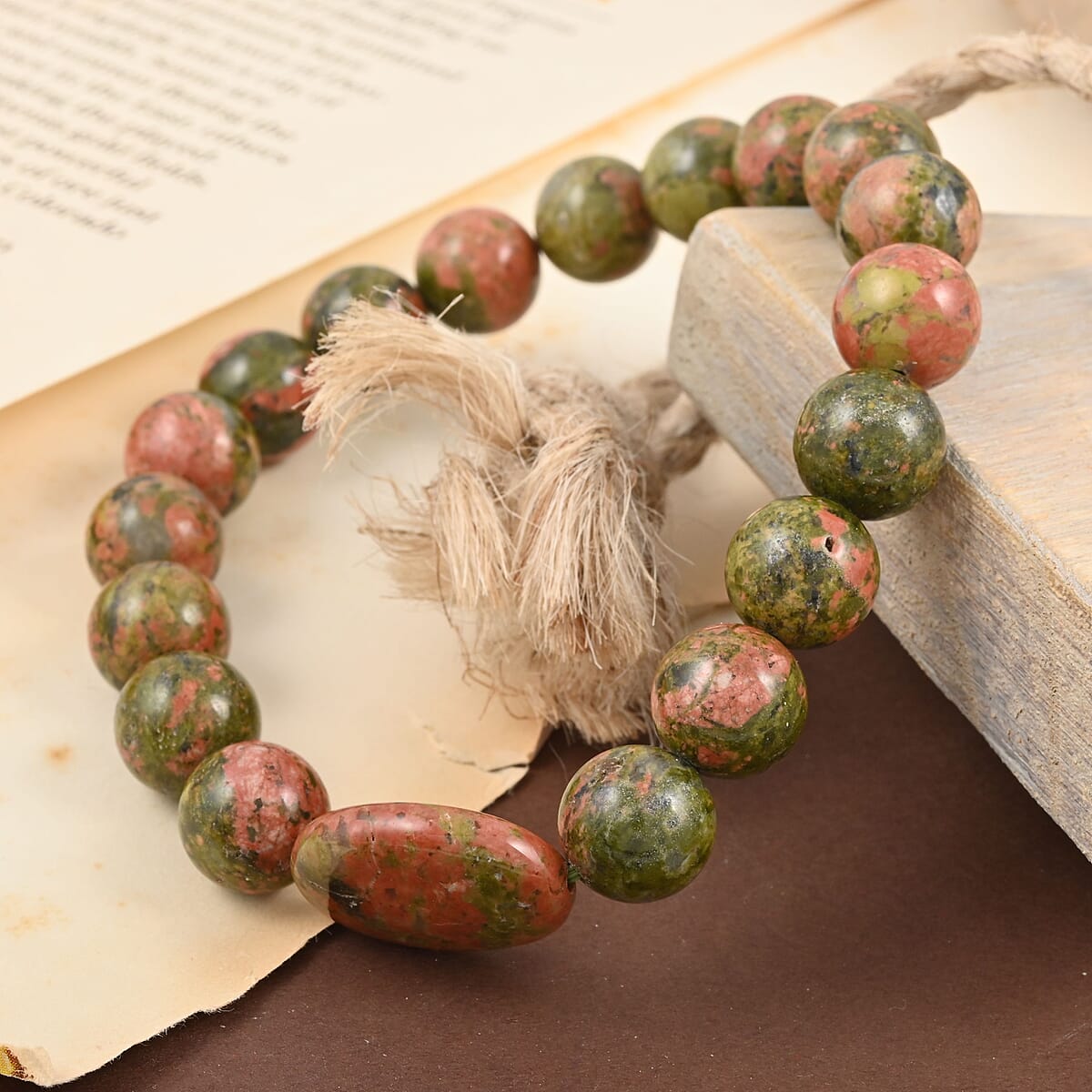 Unakite Beaded Stretch Bracelet 150.00 ctw image number 1