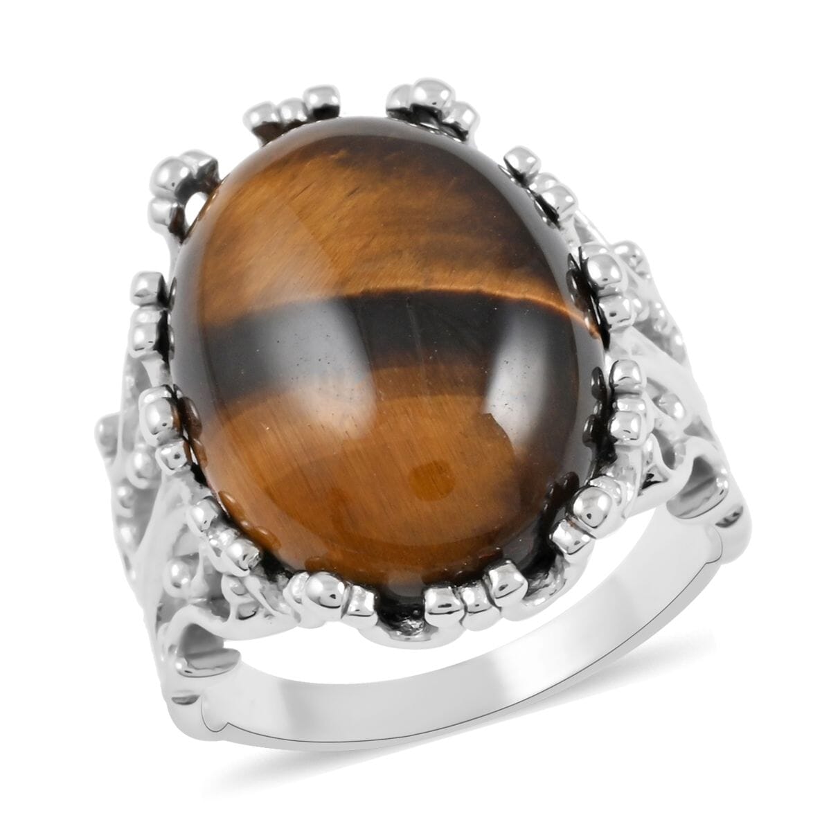 Tigers Eye Solitaire Ring in Rhodium Over Sterling Silver (Size 6.0) 15.00 ctw image number 0